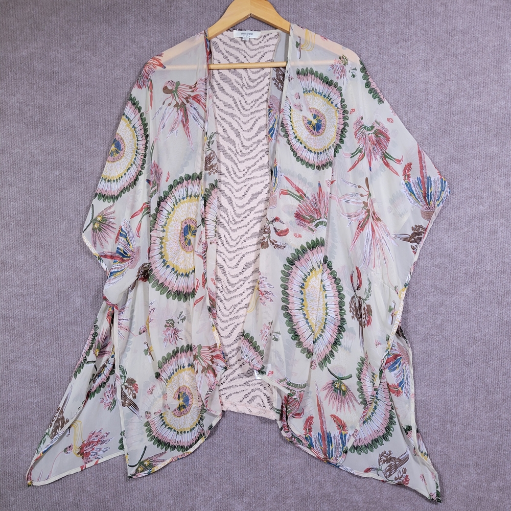 Umgee Floral Kimono Women's M/L Pop On Cover Up Semi Sheer Chiffon Cardigan